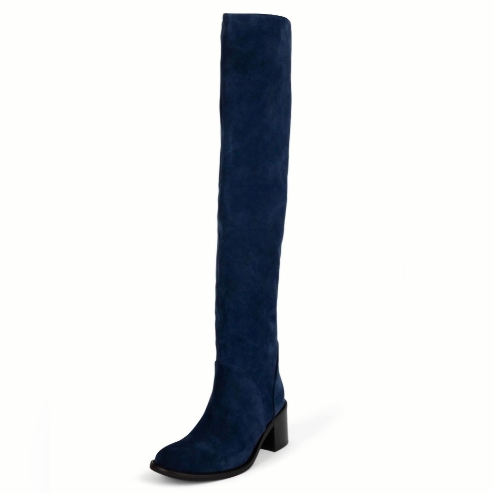 Jeffrey Campbell Ryding Over The Knee Riding Boots US 8.5 Navy Blue Suede OTK